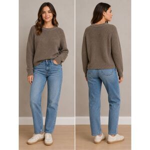 Quince 100% Organic cotton Fisherman Crew Sweater Grey XS Oversized #786